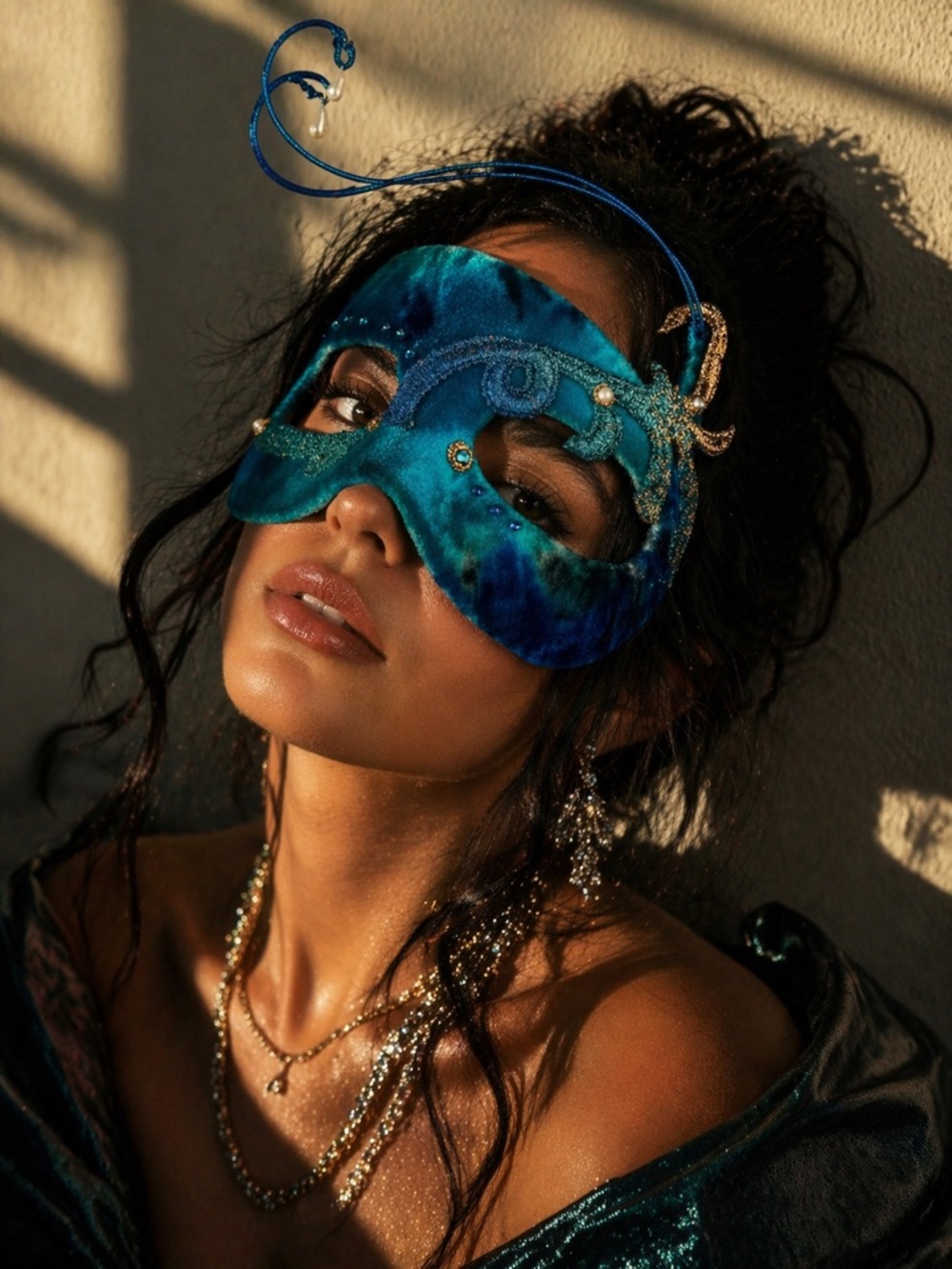 NWT Cirque du Soleil Vintage Blue Velvet Masquerade Mask Artisan Handcrafted